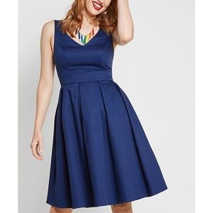 ModCloth Pleated Navy Dress with Pockets